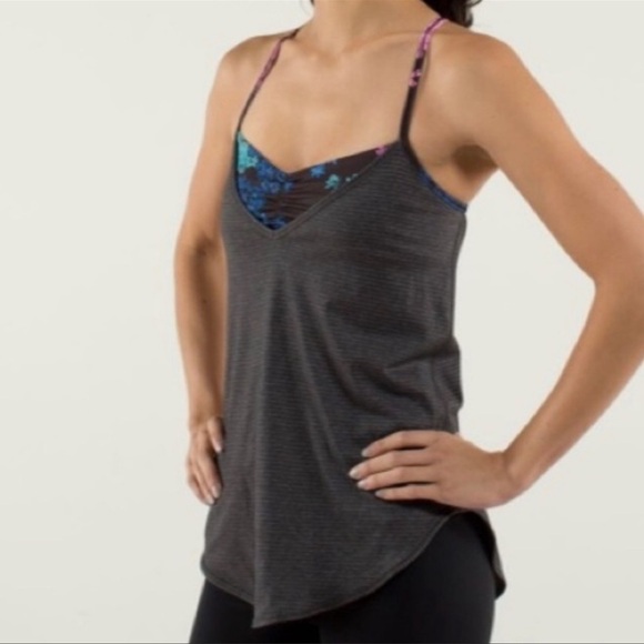 Lululemon Size 8 Roll Out Tank Heathered Black Petal Pop Yoga Flowy Boho Floral - Picture 11 of 11